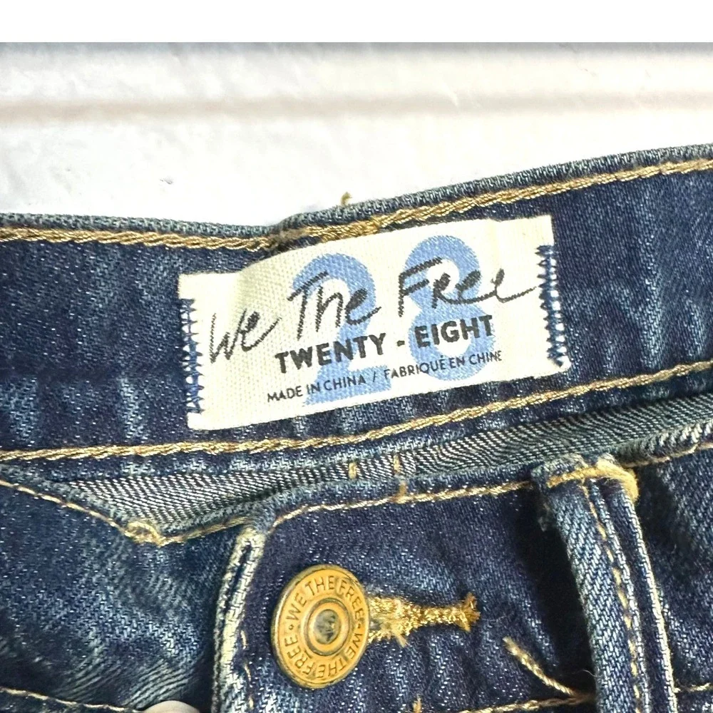 RARE We The Free People Martha Lace Bleach Ruffle Wide Leg Flare Jeans Indigo 28
